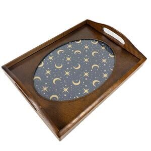 VTG Wood Glass Serving Tray Frame Needlepoint Display Creative Circle 9.5x11.25”
